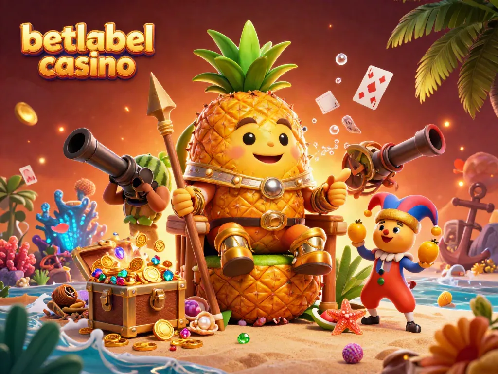 Experience excitement at betlabel casino with our vibrant beach scene featuring colorful characters and treasures.